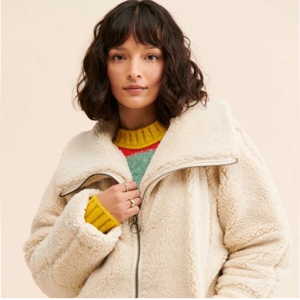 Free People We The Free Raya Cozy Jacket Womens Ivory Fleece Teddy Fur Large